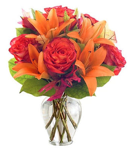Orange Glow Flower Arrangement - Fine Gifts La Bella Basket Company