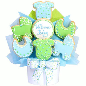 Baby Boy Cutout Cookie Bouquet - Fine Gifts La Bella Basket Company