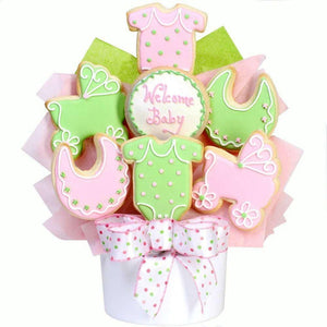 Baby Girl Cutout Cookie Bouquet - Fine Gifts La Bella Basket Company