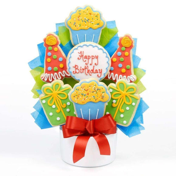 Birthday Party Cutout Cookie Bouquet - Fine Gifts La Bella Basket Company