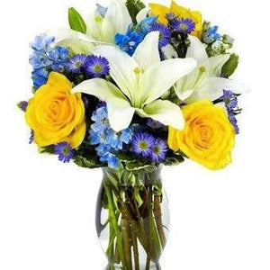 Blue Sky Flower Bouquet Same Day - Fine Gifts La Bella Basket Company
