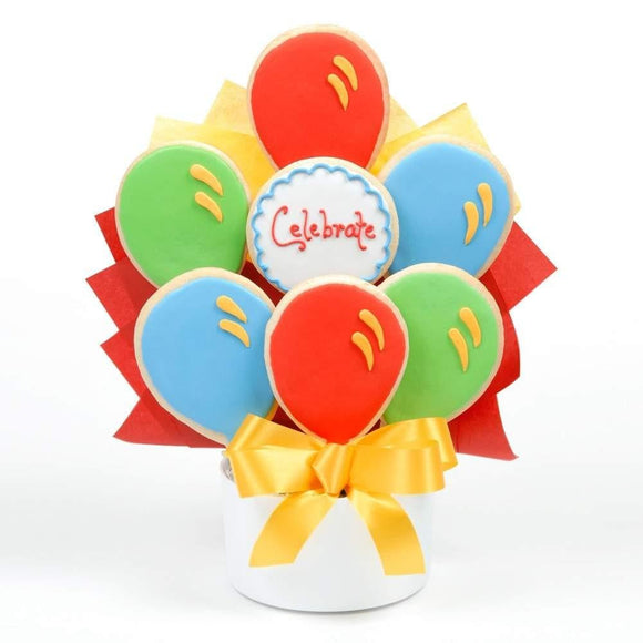 Celebrate Balloon Cookie Bouquet - Fine Gifts La Bella Basket Company