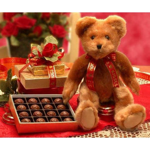Hugs and Kisses Bear with Chocolates - Fine Gifts La Bella Basket Company