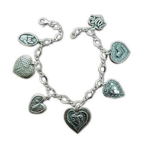 Love Love Love - 7 Heart Charm Bracelet - Fine Gifts La Bella Basket Company