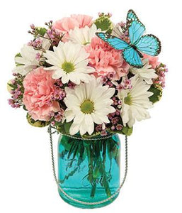 Quaint Blue Butterfly Flower Arrangement - Fine Gifts La Bella Basket Company