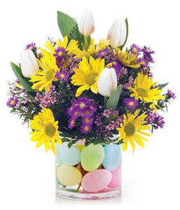 Sunshine Tulips Easter Floral Arrangement - Fine Gifts La Bella Basket Company
