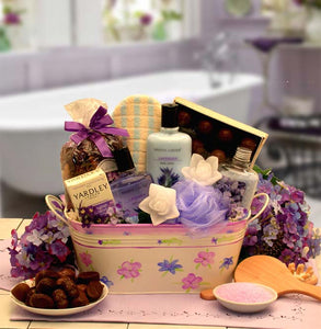 Tranquility Bath and Body Spa Gift with Floral Planter - Fine Gifts La Bella Basket Company