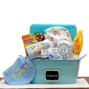 Baby Basics Blue Gift Basket - Fine Gifts La Bella Basket Company