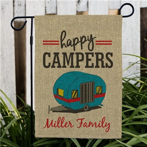 Happy Camper Family Burlap Garden Flag