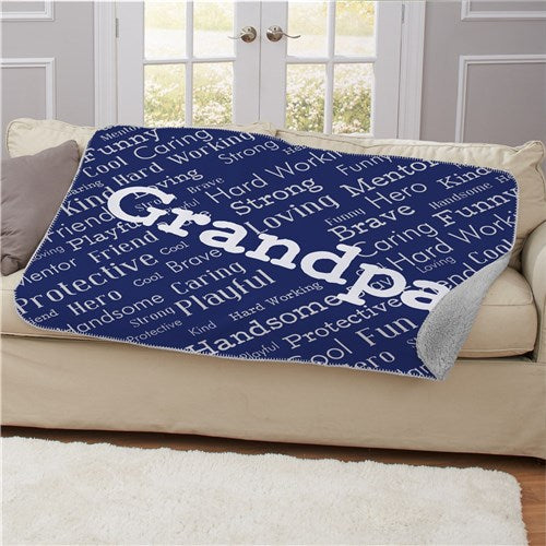 Grandpa or Dad Word Art Sherpa Blanket