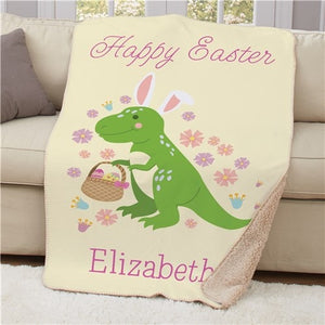 Happy Easter Dinosaur Sherpa Blanket