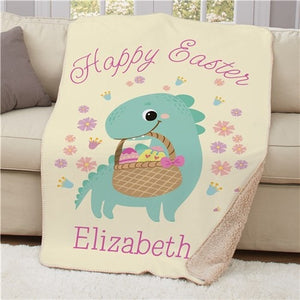 Happy Easter Dinosaur Holding Basket Sherpa Blanket