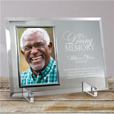 Engraved Memorial Glass photo Frame Silver or Gold Photo Trim