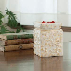 Square Embossed Tuscan Cream Candle Warmer - Fine Gifts La Bella Basket Company