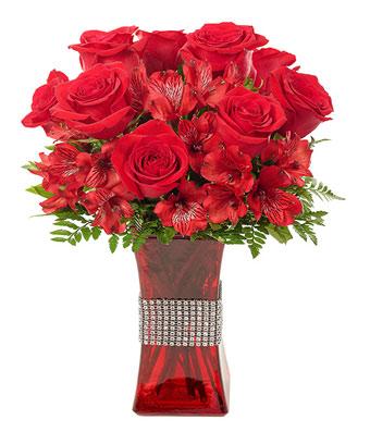 Bejeweled Bouquet of Red Flowers - Fine Gifts La Bella Basket Company