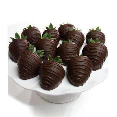 Belgian Dark Chocolate Covered Strawberries  - One Dozen - Fine Gifts La Bella Basket Company