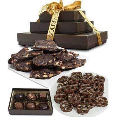 Sweet and Salty Dark Belgian Chocolate Gift Tower - Fine Gifts La Bella Basket Company