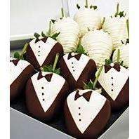 Bride and Groom Wedding Strawberries  - One Dozen - Fine Gifts La Bella Basket Company