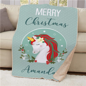 Merry Christmas Unicorn Sherpa Blanket